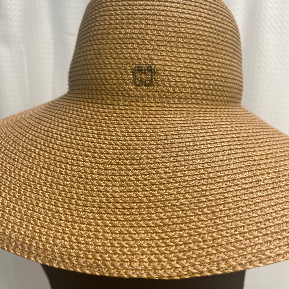 Eric Javits New York Squishee Straw Sun Hat Tan Wide Brim UPF 50+ Packable